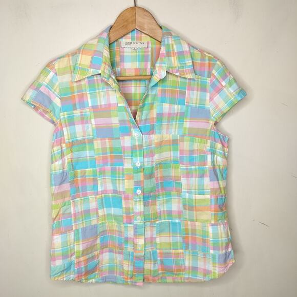 Jones New York Button Up Shirt Madras Patchwork Plaid - Picture 1 of 7